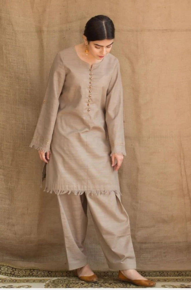 DYOT - 3PC Unstitched Dhanak Neckline Embroidered Shirt with Printed Wool Shawl and Trouser