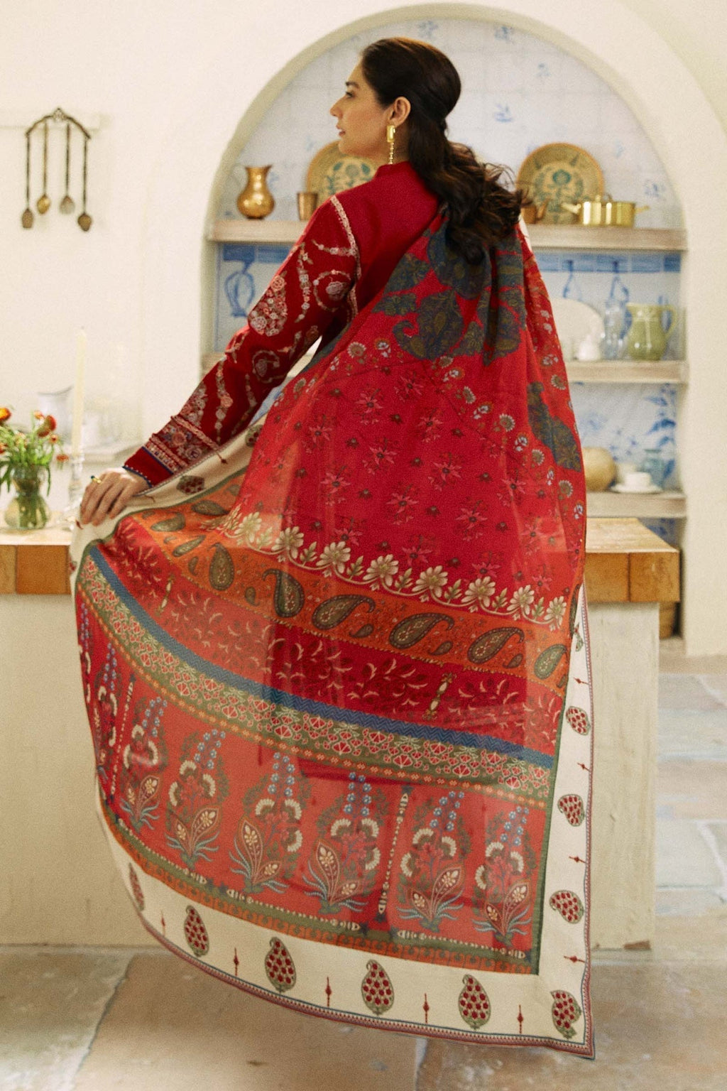 ZARA SHAJAHAN - 3PC EMBROIDERED DHANAK WITH PRINTED WOOL SHAWL