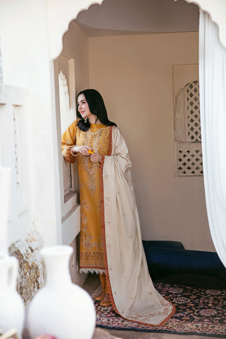 FLORENT - 3PC DHANAK EMBROIDERED SHIRT WITH DHANAK EMBROIDERED SHAWL AND TROUSER (SYT-132)