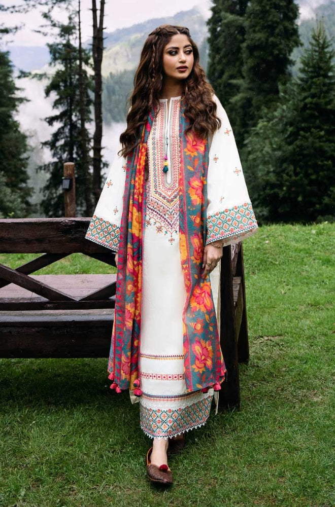 Sapphire - 3 PC Unstitched Khaddar Embroidered Shirt with Printed Pashmina Twin Shawl and Trouser (SYT-142)