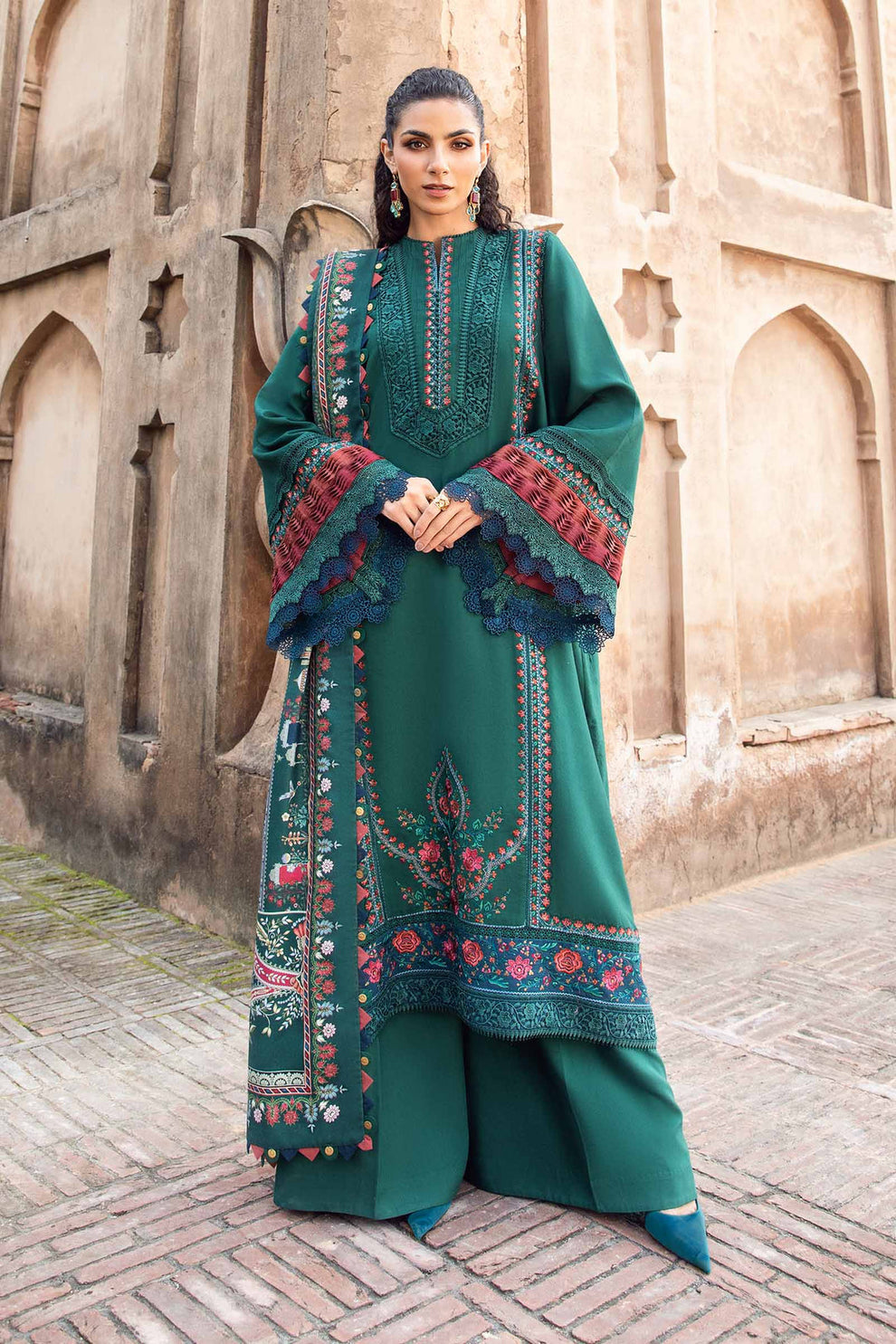 MARIA B - UNSTITCHED WINTER DHANAK EMBROIDERED 3PC WITH PRINTED PASHMINA SHAWL (SYT-146)