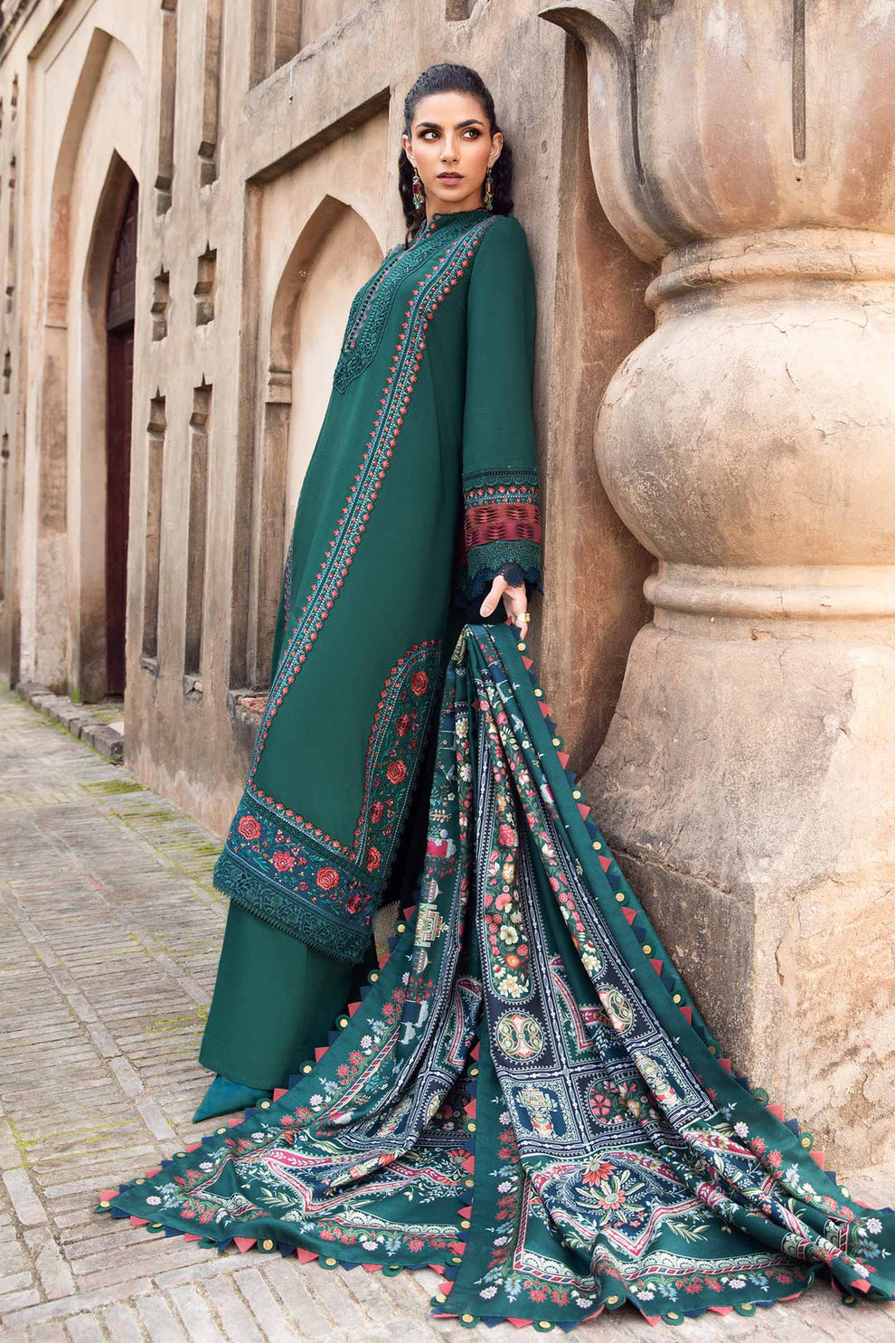 MARIA B - UNSTITCHED WINTER DHANAK EMBROIDERED 3PC WITH PRINTED PASHMINA SHAWL (SYT-146)