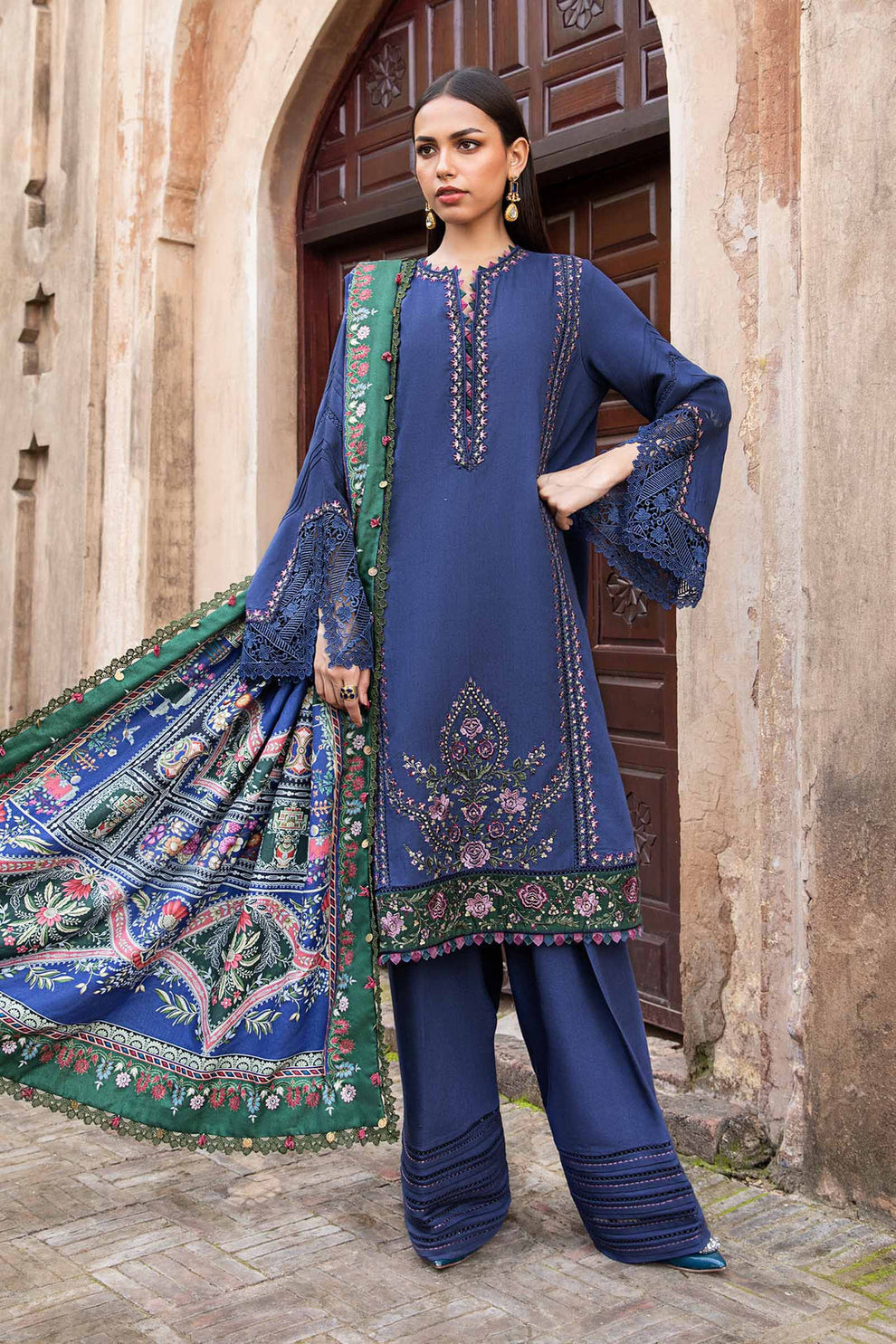 MARIA B - UNSTITCHED WINTER DHANAK EMBROIDERED 3PC WITH PRINTED PASHMINA SHAWL (SYT-146)