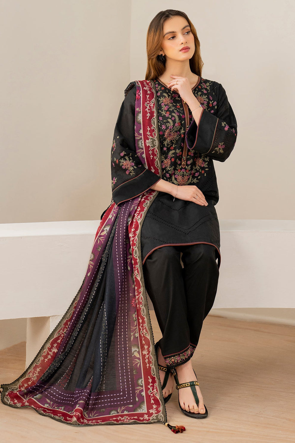 JAZMIN WINTER - UNSTITCHED DHANAK EMBROIDERED 3PC WITH COTRAI PRINTED SHAWL (SYT-147)