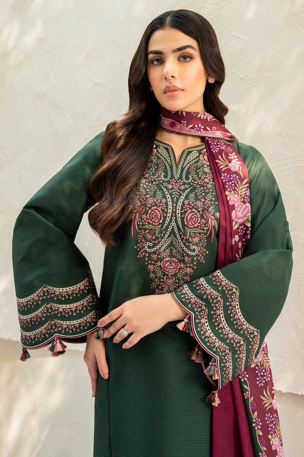JAZMIN WINTER - UNSTITCHED DHANAK EMBROIDERED 3PC WITH COTRAI PRINTED SHAWL (SYT-147)