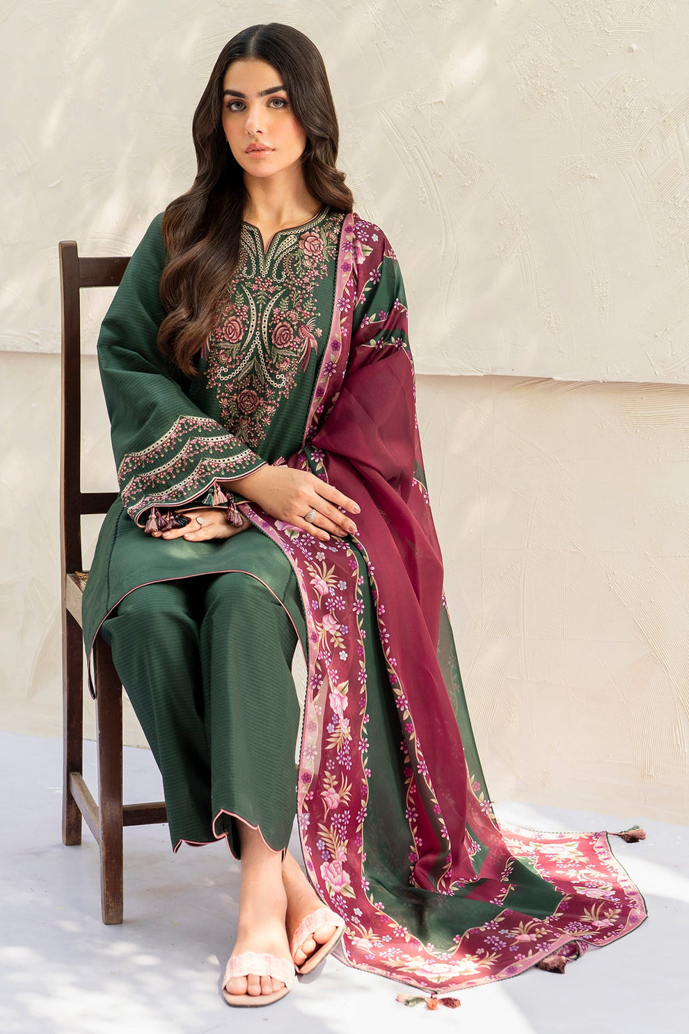 JAZMIN WINTER - UNSTITCHED DHANAK EMBROIDERED 3PC WITH COTRAI PRINTED SHAWL (SYT-147)