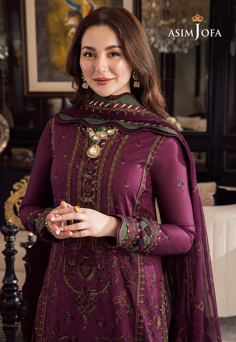 ASIM JOFA-3PC DHANAK EMBROIDERED SHIRT WITH DHANAK EMBROIDERED SHAWL & DHANAK TOUSER (SYT-150)