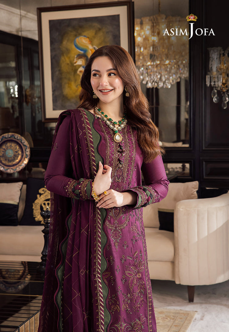 ASIM JOFA-3PC DHANAK EMBROIDERED SHIRT WITH DHANAK EMBROIDERED SHAWL & DHANAK TOUSER (SYT-150)