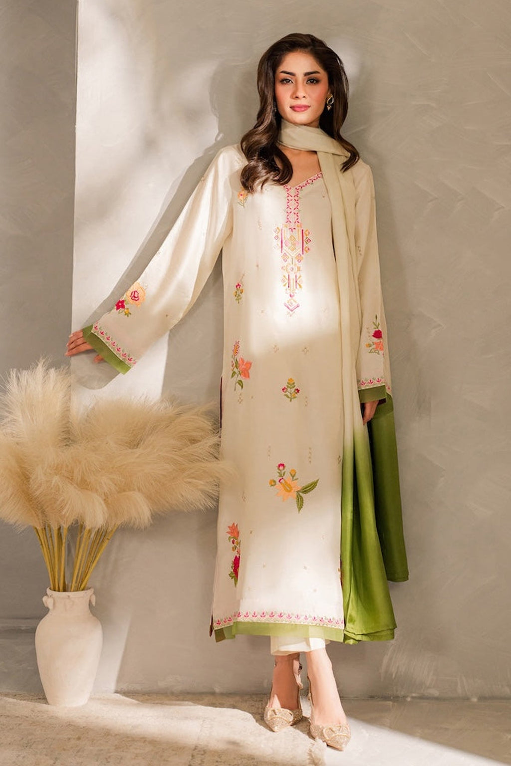 MIRANA-3PC DHANAK EMBROIDERED SHIRT WITH BAMBER CHIFFON DUPATTA AND TROUSER (SYT-156)