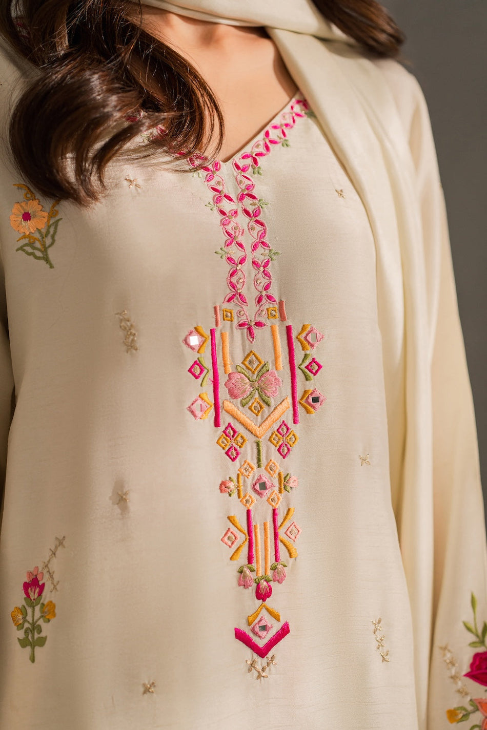 MIRANA-3PC DHANAK EMBROIDERED SHIRT WITH BAMBER CHIFFON DUPATTA AND TROUSER (SYT-156)
