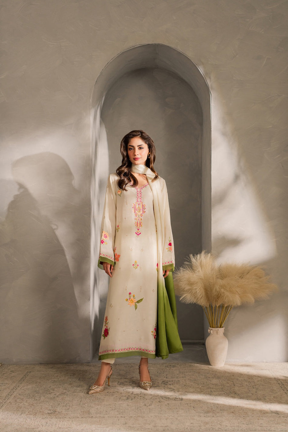 MIRANA-3PC DHANAK EMBROIDERED SHIRT WITH BAMBER CHIFFON DUPATTA AND TROUSER (SYT-156)
