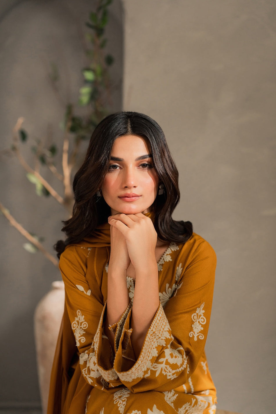 MIRANA-3PC DHANAK EMBROIDERED SHIRT WITH BAMBER CHIFFON DUPATTA AND TROUSER (SYT-158)