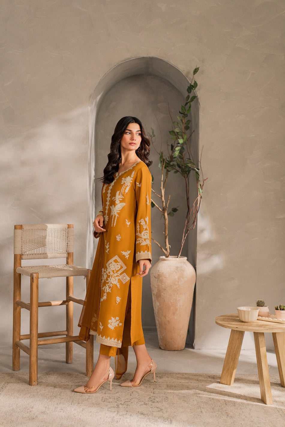 MIRANA-3PC DHANAK EMBROIDERED SHIRT WITH BAMBER CHIFFON DUPATTA AND TROUSER (SYT-158)