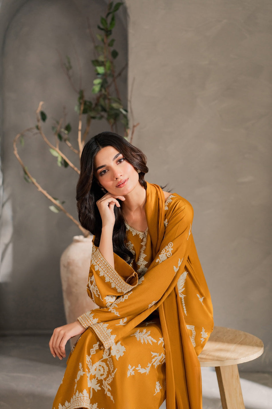 MIRANA-3PC DHANAK EMBROIDERED SHIRT WITH BAMBER CHIFFON DUPATTA AND TROUSER (SYT-158)