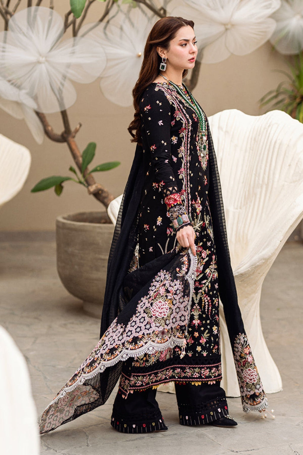 QALAMKAR - Unstitched EMBROIDERED DHANAK 3PC WITH HEAVY EMBROIDERED READY TO WEAR DHANAK SHAWL (SYT-164)