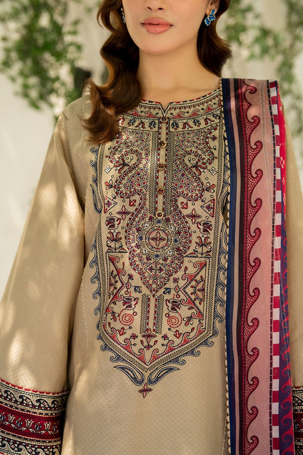 JAZMIN - UNSTITCHED 3PC EMBROIDERED DHANAK SUIT WITH PRINTED COTRAI WOOL SHAWAL (SYT-167)
