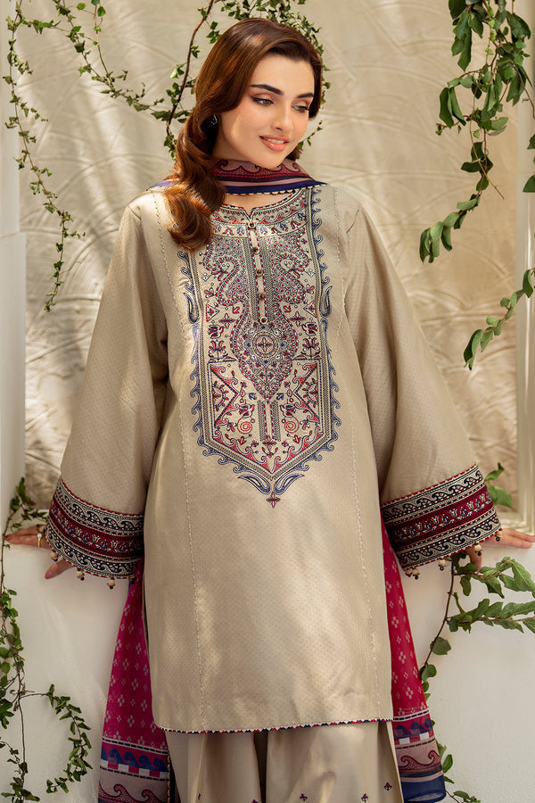 JAZMIN - UNSTITCHED 3PC EMBROIDERED DHANAK SUIT WITH PRINTED COTRAI WOOL SHAWAL (SYT-167)