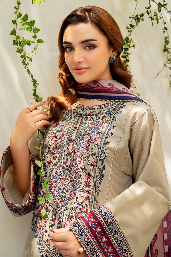 JAZMIN - UNSTITCHED 3PC EMBROIDERED DHANAK SUIT WITH PRINTED COTRAI WOOL SHAWAL (SYT-167)