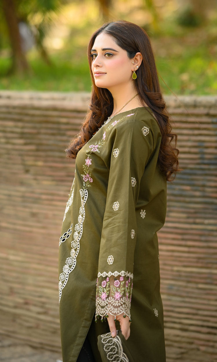 LIBAAS - UNSTITCHED 3PC KARANDI EMBROIDERED SHIRT WITH KARANDI EMBROIDERED SHAWL & EMB TROUSER (SYT-177)