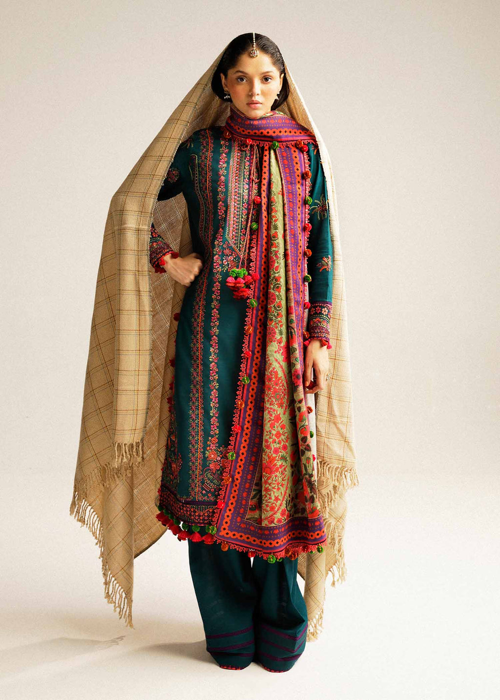 Hussain Rehar - UNSTITCHED 3PC Embroidered Dhanak Suit with Printed Shawal (SYT-179)