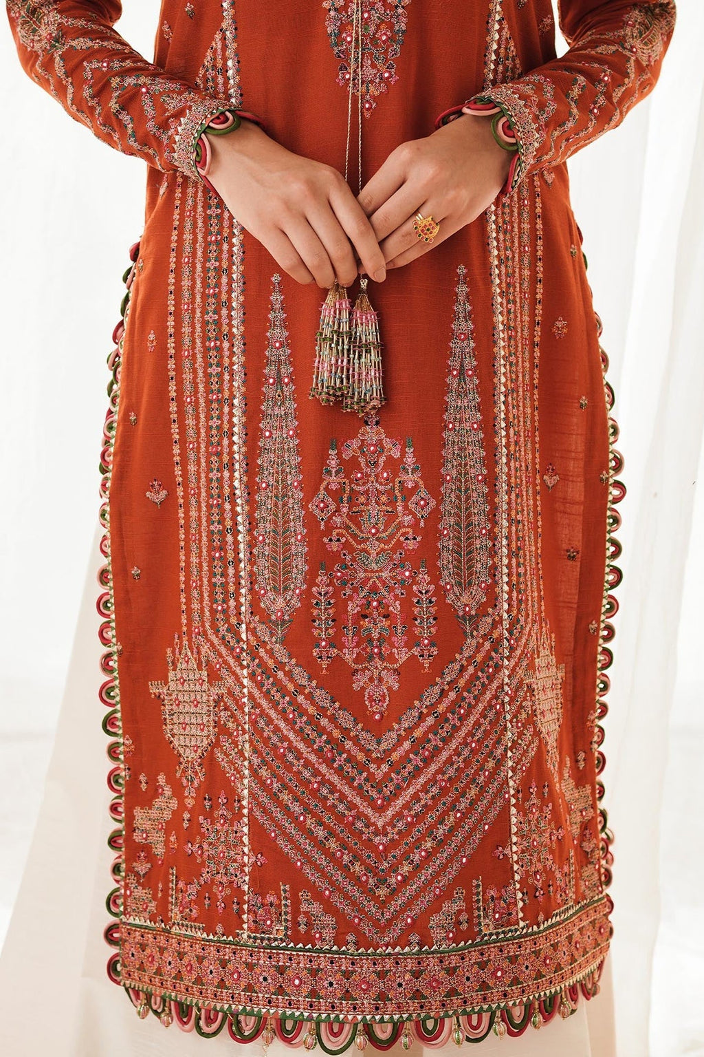 Hussain Rehar - UNSTITCHED 3PC Embroidered Dhanak Suit with Printed Shawal (SYT-180)