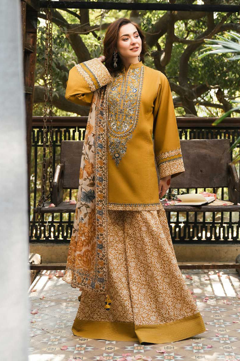 SAPPHIRE - UNSTITCHED 3PC EMBROIDERED DHANAK SUIT WITH PRINTED PASHMINA WOOL SHAWAL (SYT-182)