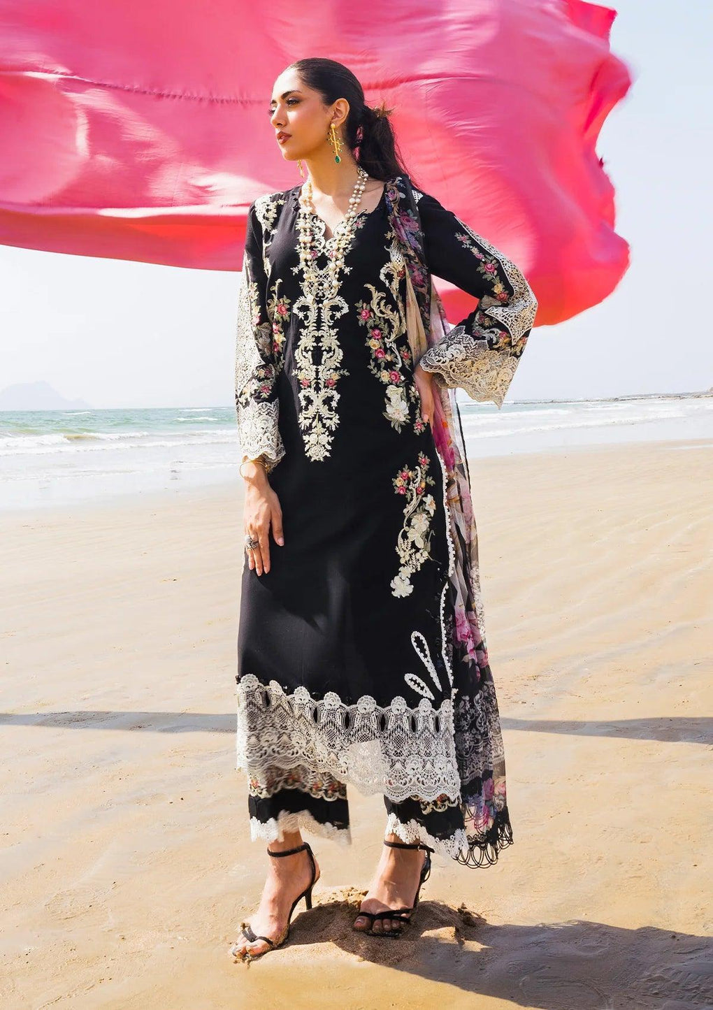 ELAF - UNSTITCHED 3PC DHANAK EMBROIDERED SHIRT WITH DIGITAL PRINTED SHAWL AND TROUSER (SYT-185)