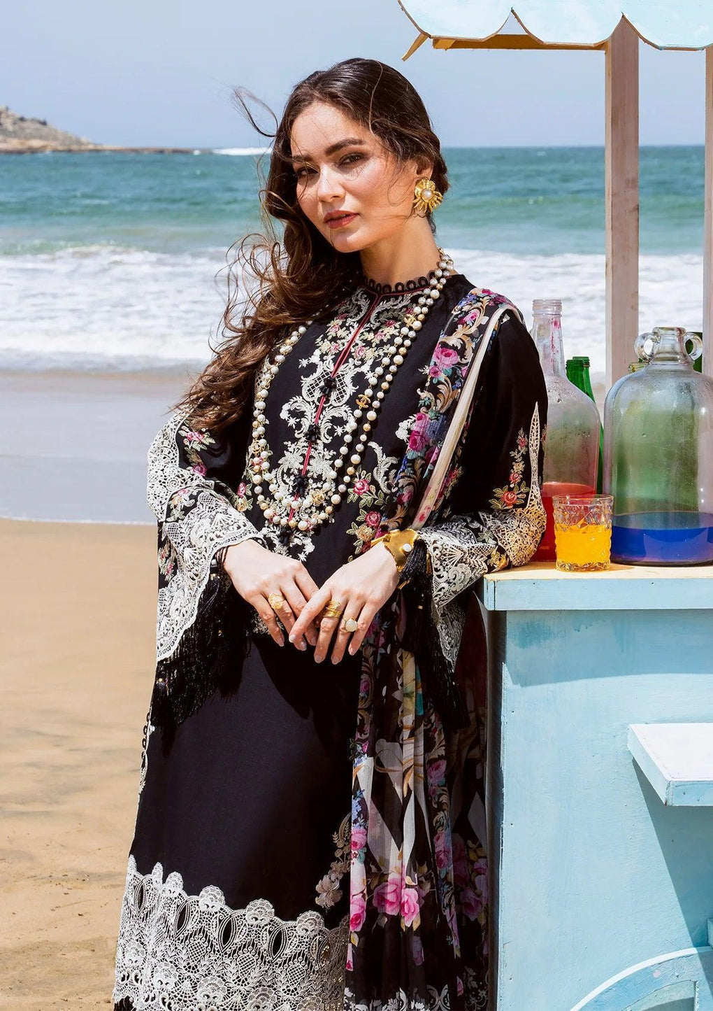 ELAF - UNSTITCHED 3PC DHANAK EMBROIDERED SHIRT WITH DIGITAL PRINTED SHAWL AND TROUSER (SYT-185)