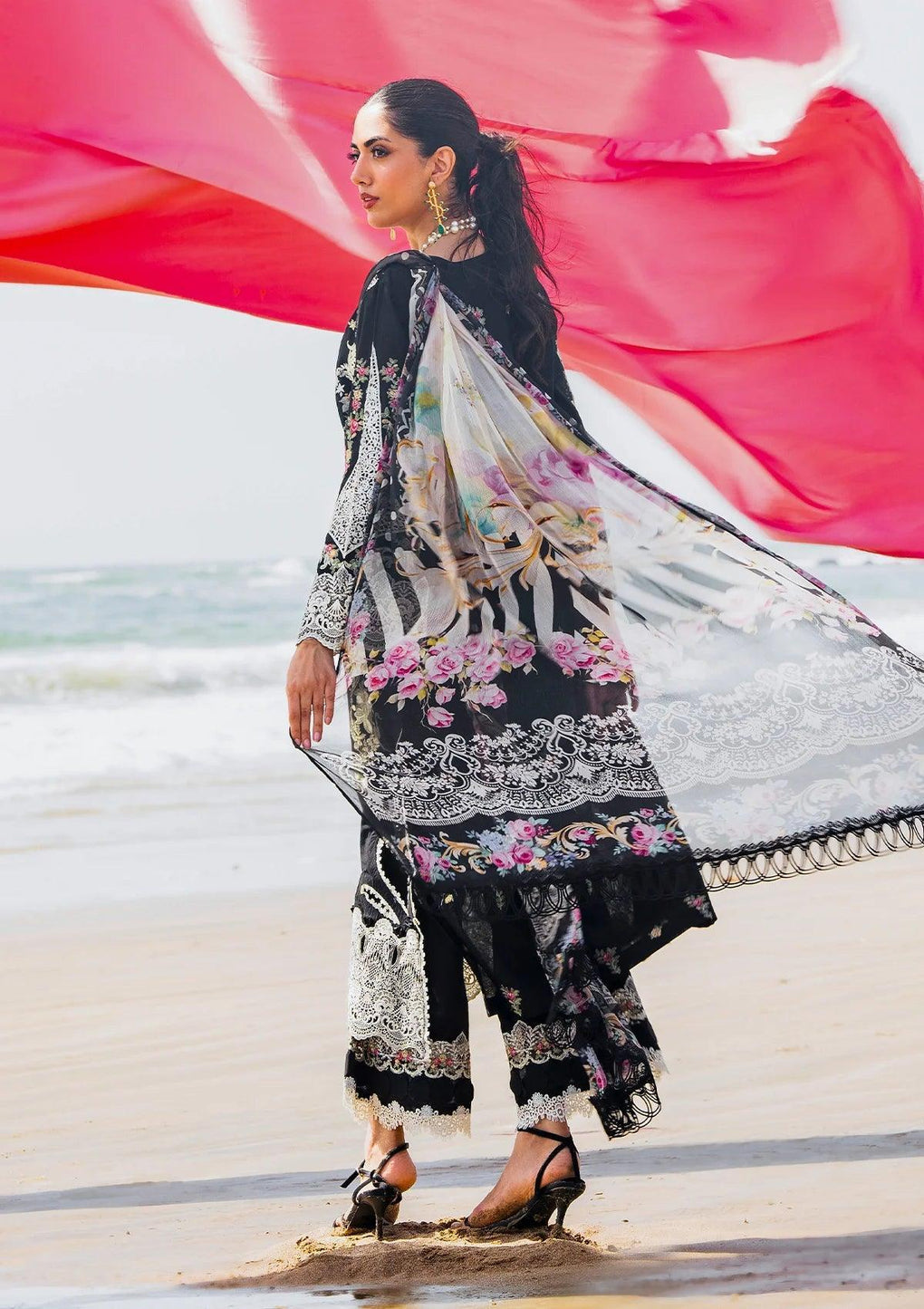 ELAF - UNSTITCHED 3PC DHANAK EMBROIDERED SHIRT WITH DIGITAL PRINTED SHAWL AND TROUSER (SYT-185)