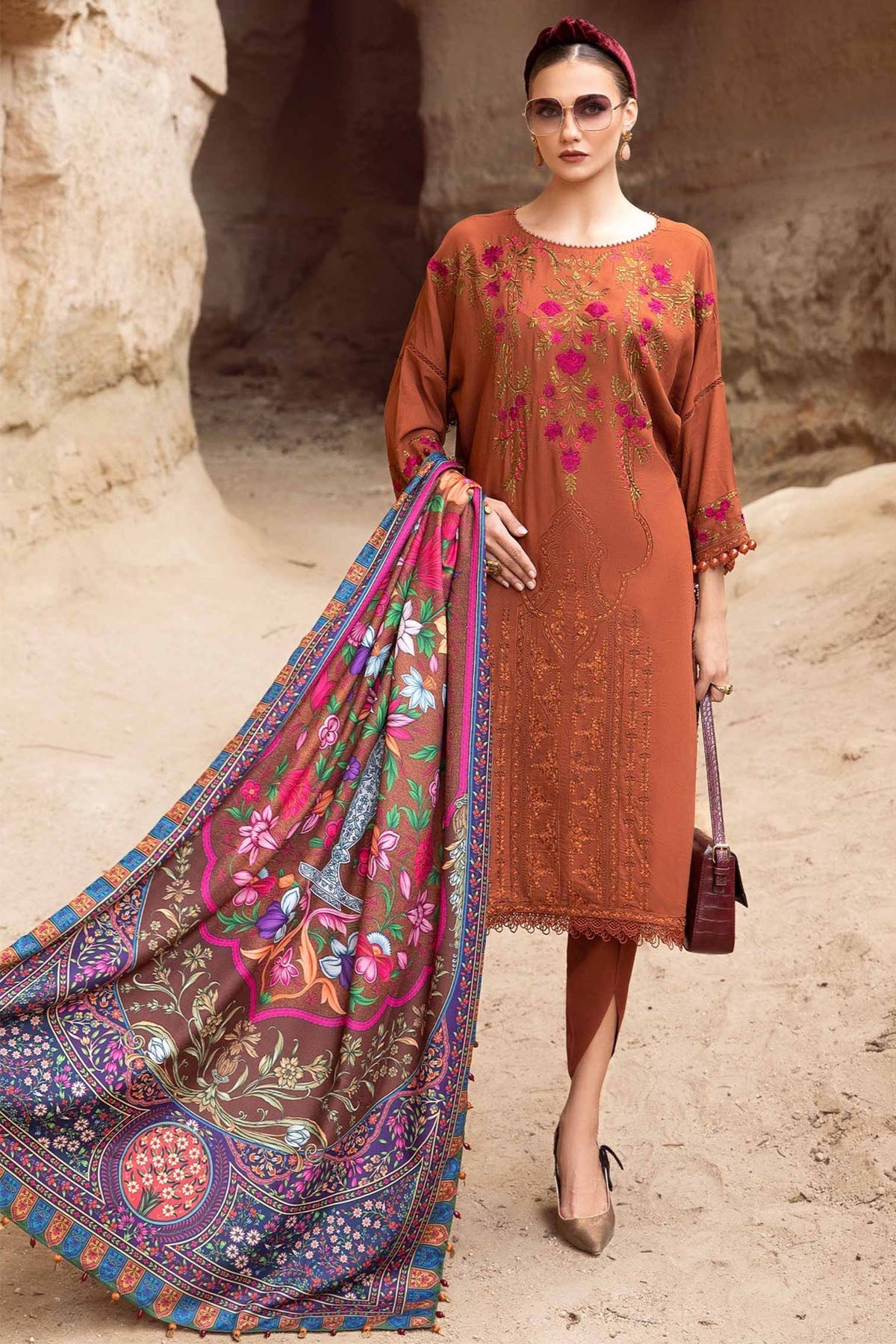 Maria B - Unstitched Embroidered Dhanak 3pc with Whool Shawal (SYT-186)