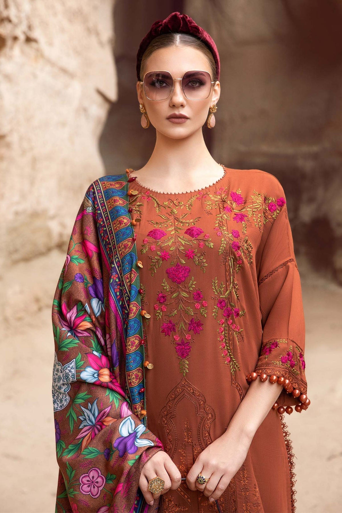 Maria B - Unstitched Embroidered Dhanak 3pc with Whool Shawal (SYT-186)