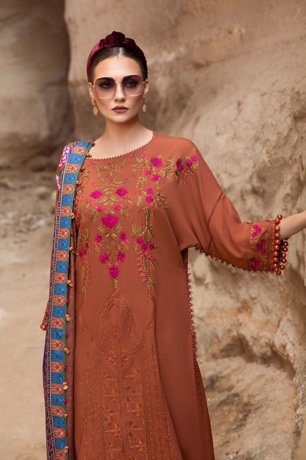 Maria B - Unstitched Embroidered Dhanak 3pc with Whool Shawal (SYT-186)
