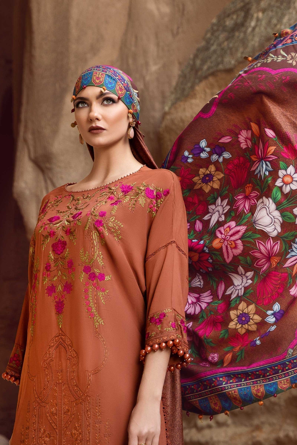 Maria B - Unstitched Embroidered Dhanak 3pc with Whool Shawal (SYT-186)