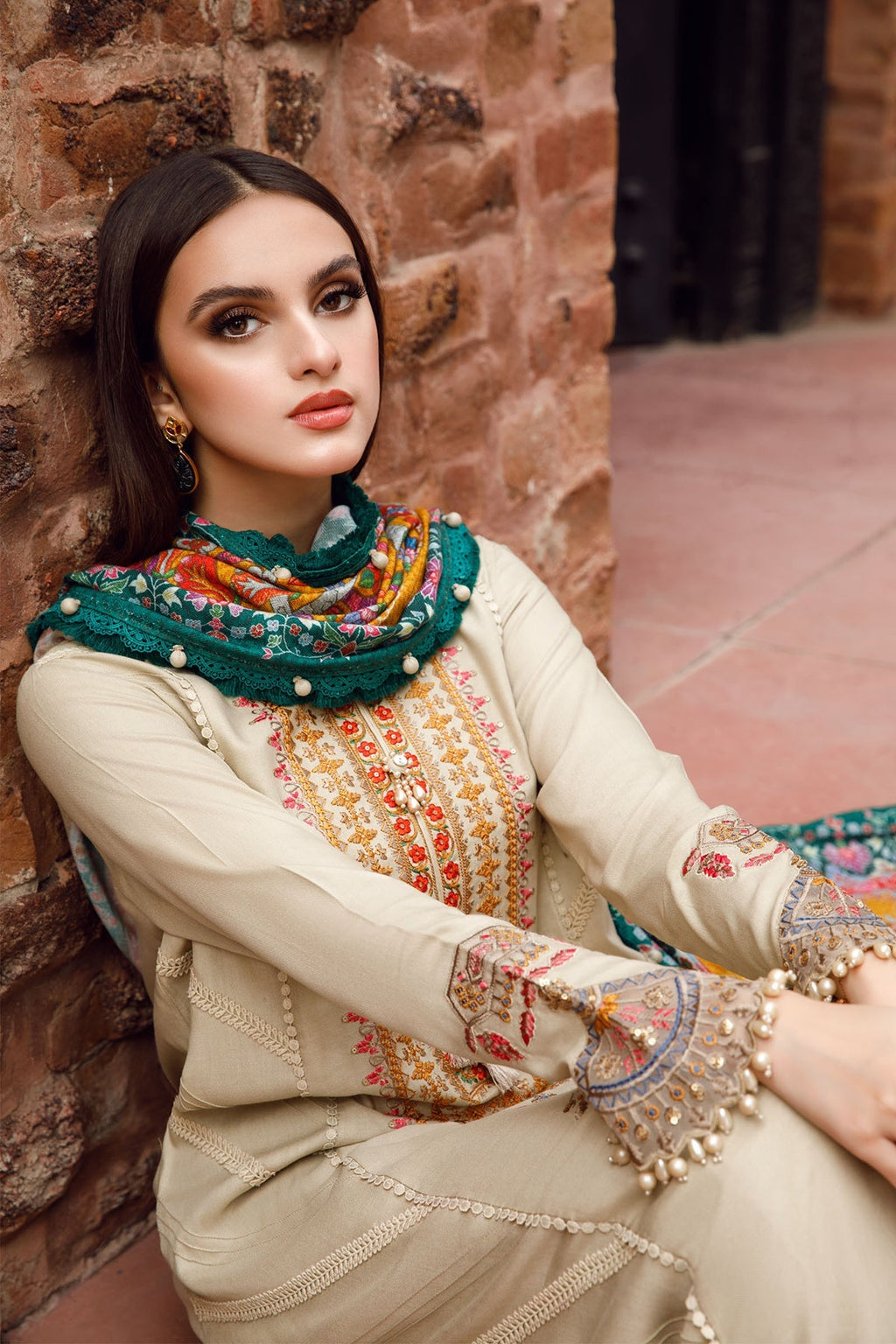 Maria B - 3PC Fully Embroidered Dhanak with Wool Shawl (SYT-184)