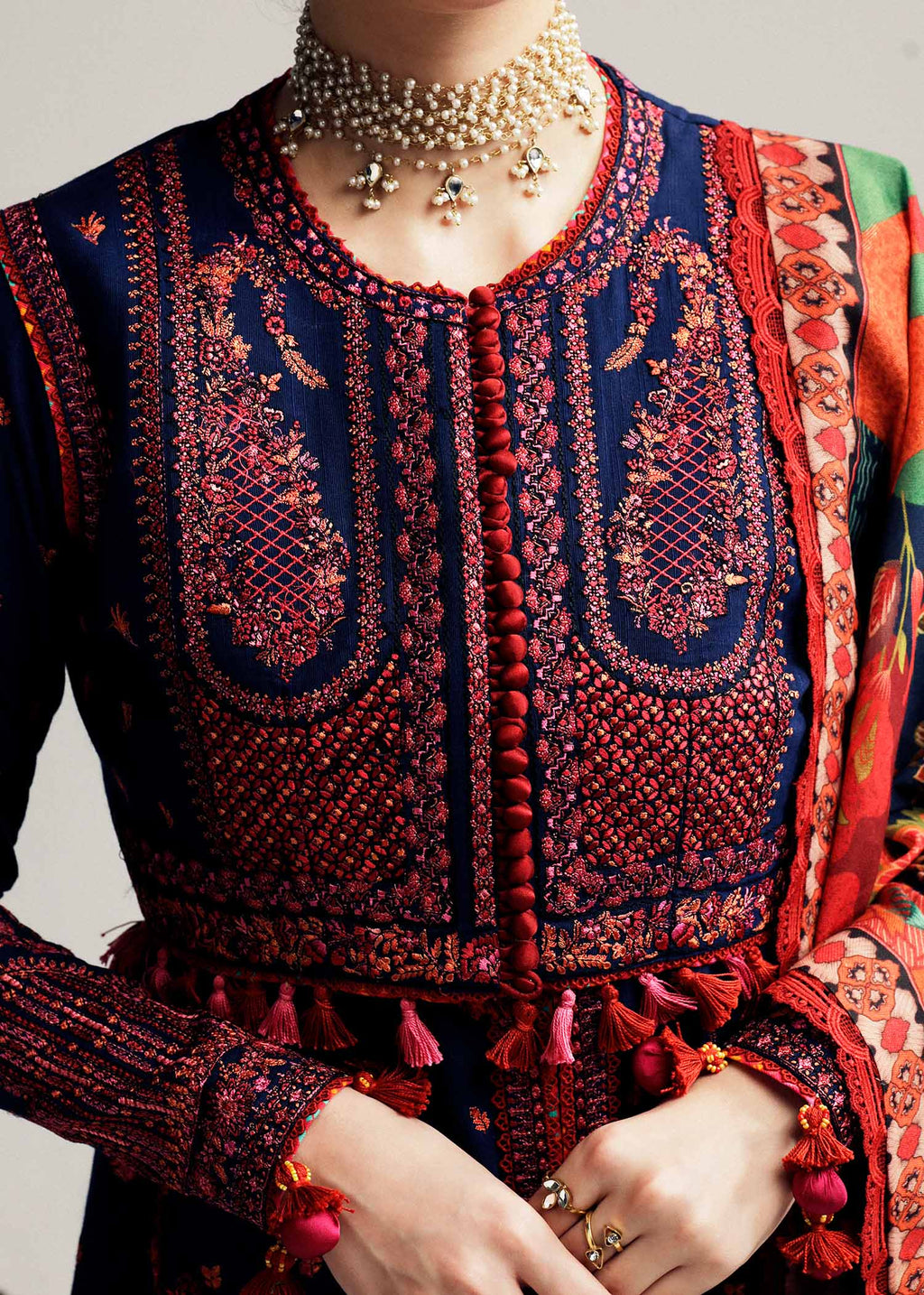 Hussain Rehar - UNSTITCHED 3PC Embroidered Dhanak Suit with Printed Shawal (SYT-187)