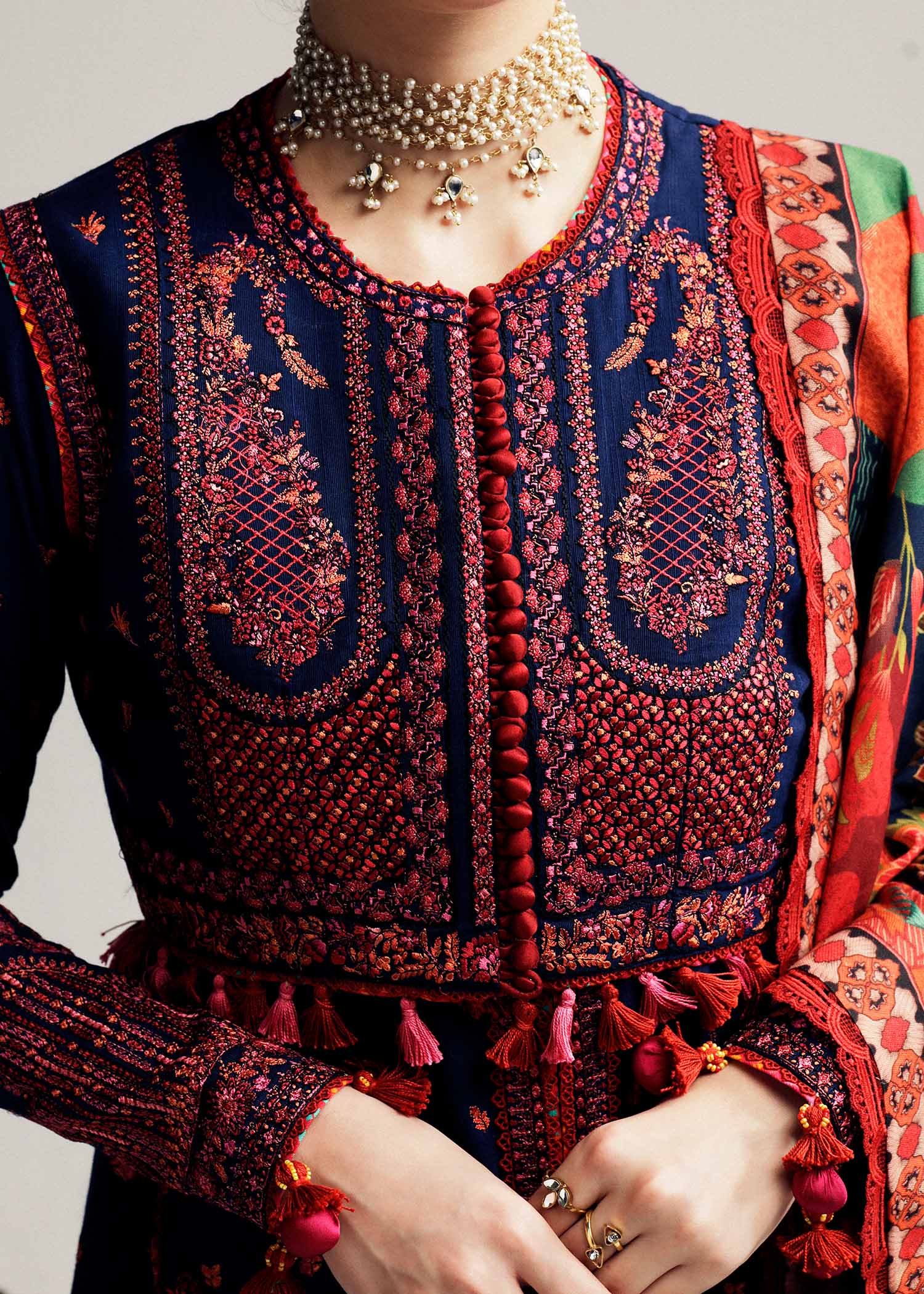 Hussain Rehar - UNSTITCHED 3PC Embroidered Dhanak Suit with Printed Shawal (SYT-187)