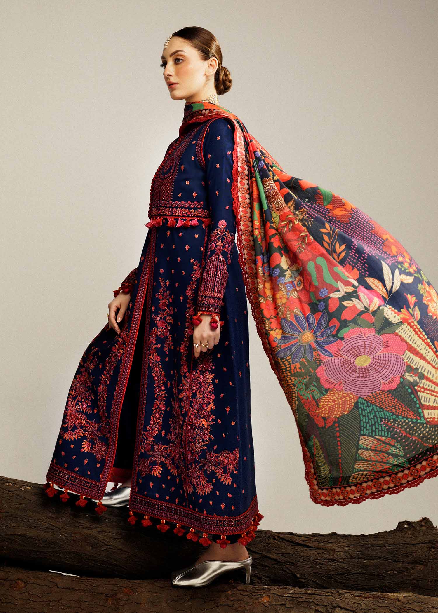 Hussain Rehar - UNSTITCHED 3PC Embroidered Dhanak Suit with Printed Shawal (SYT-187)