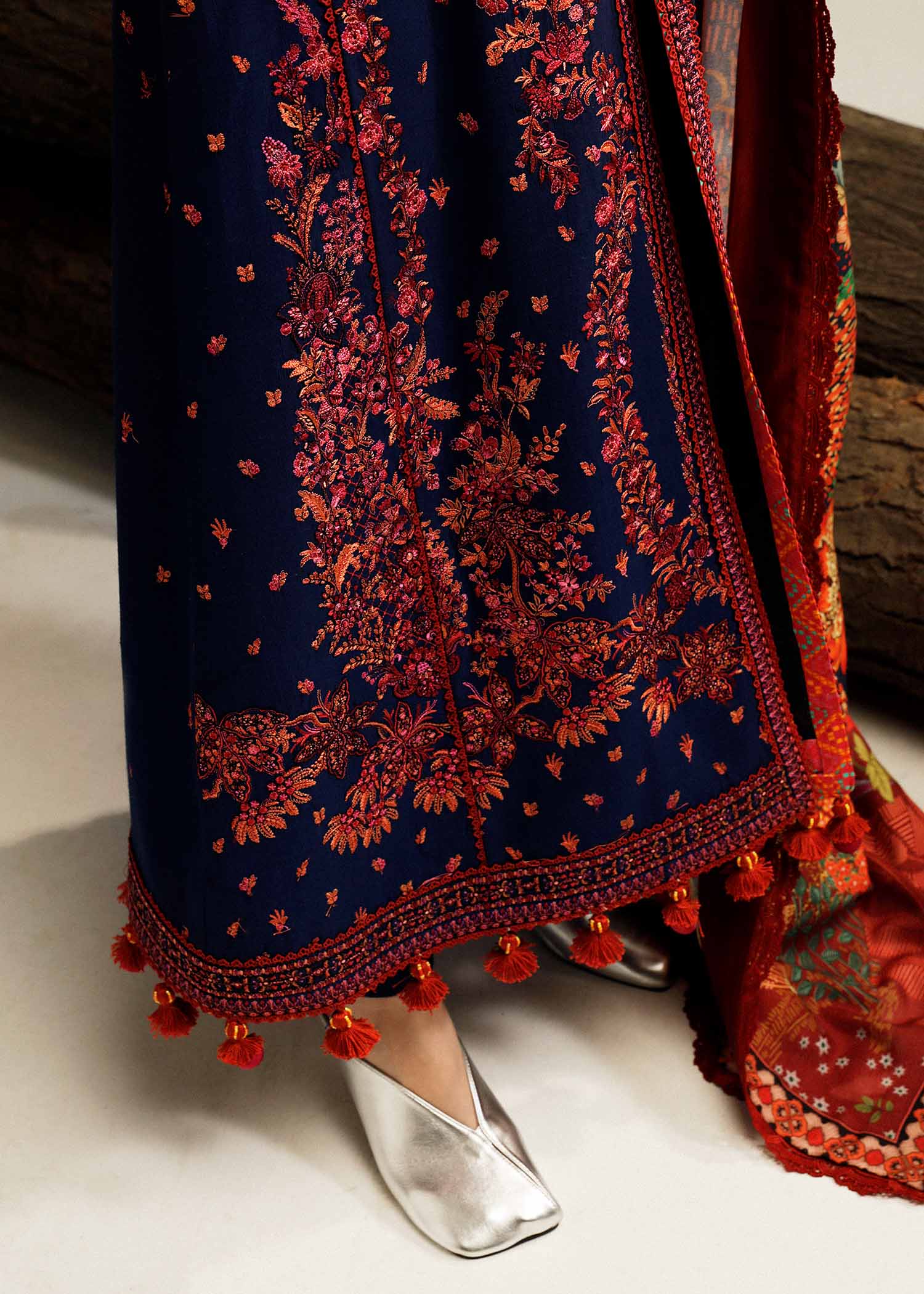Hussain Rehar - UNSTITCHED 3PC Embroidered Dhanak Suit with Printed Shawal (SYT-187)