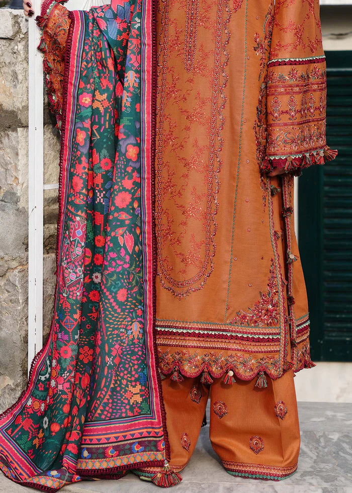 Hussain Rehar - UNSTITCHED 3PC Embroidered Dhanak Suit with Printed Shawal (SYT-189)