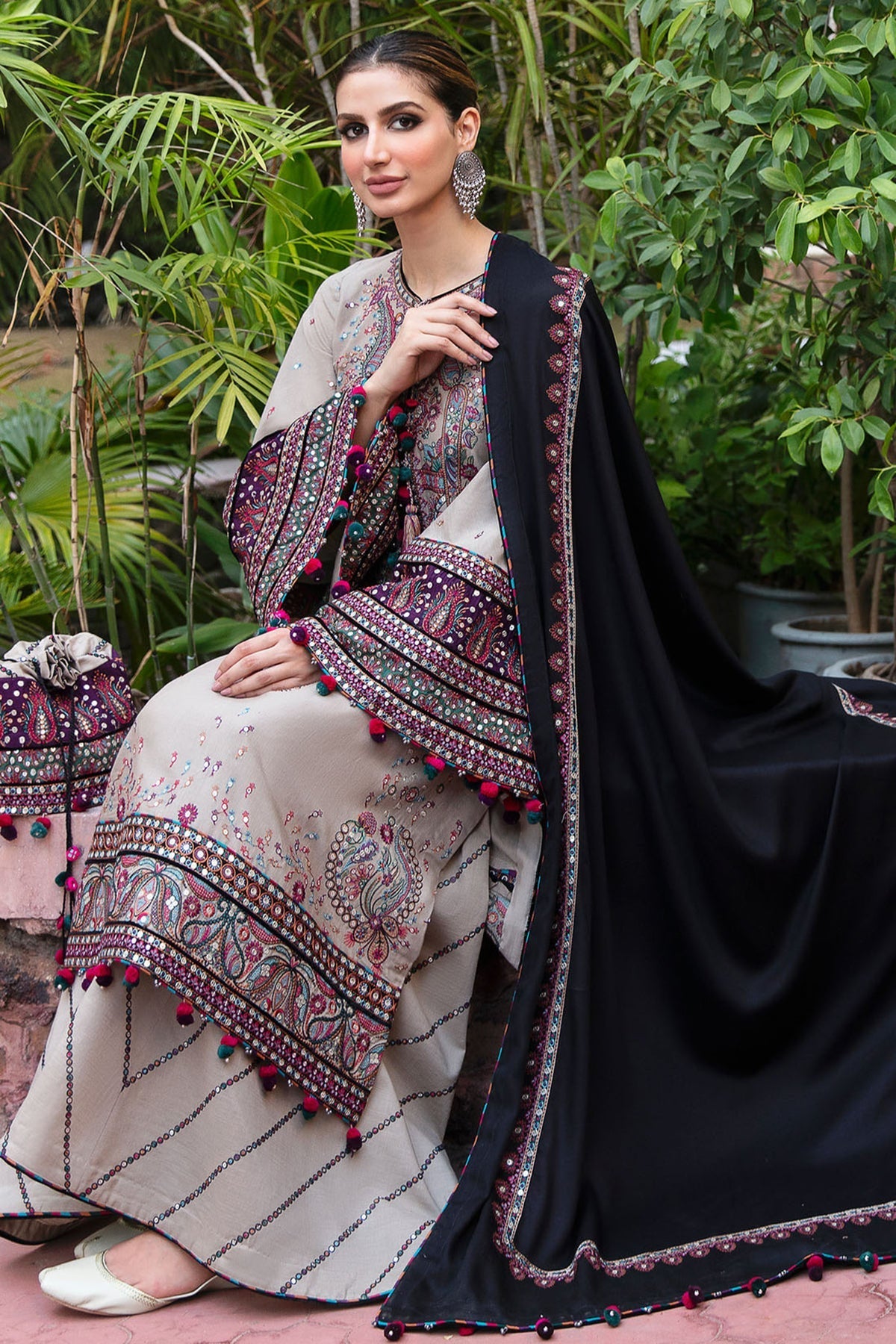 JAZMIN - UNSTITCHED Luxury Embroidered Dhanak 3pc with Embroidered Dhanak Emb Shawl (SYT-190)