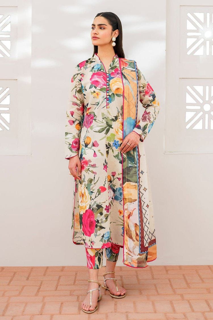 BAROUQE-3PC KARANDI PRINTED SHIRT WITH KARANDI PRINTED DUPATTA AND TROUSER