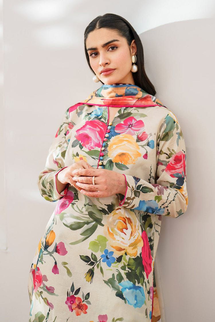 BAROUQE-3PC KARANDI PRINTED SHIRT WITH KARANDI PRINTED DUPATTA AND TROUSER