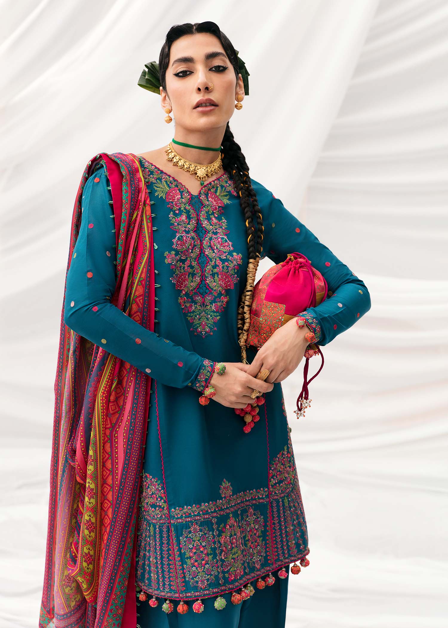 HUSSAIN REHAR - UNSTITCHED 3PC EMBROIDERED DHANAK SUIT WITH PRINTED PASHMINA WOOL SHAWAL (SYT-191)
