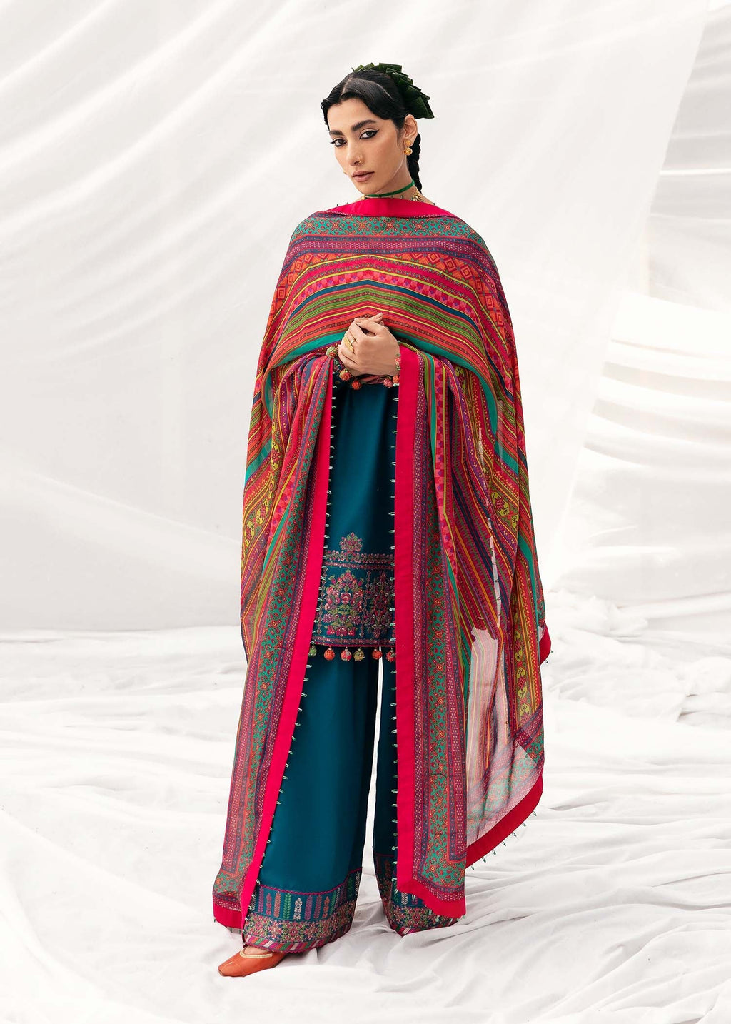 HUSSAIN REHAR - UNSTITCHED 3PC EMBROIDERED DHANAK SUIT WITH PRINTED PASHMINA WOOL SHAWAL (SYT-191)