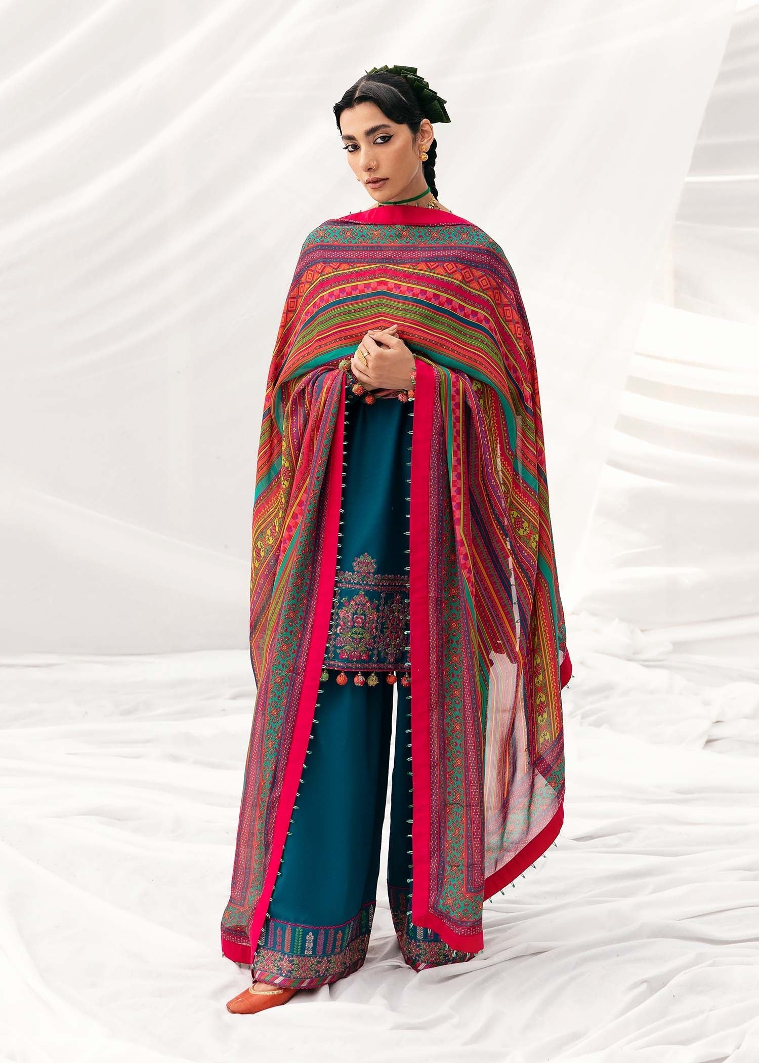 HUSSAIN REHAR - UNSTITCHED 3PC EMBROIDERED DHANAK SUIT WITH PRINTED PASHMINA WOOL SHAWAL (SYT-191)