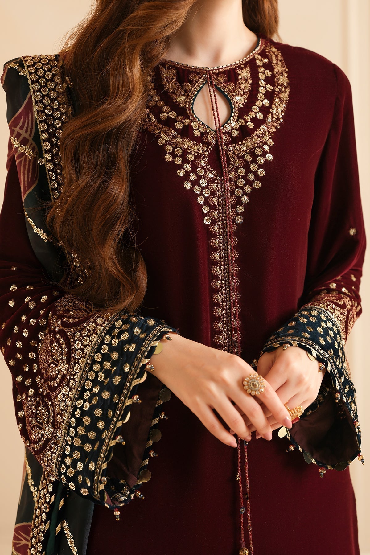 Jazmin 3PC Embroidered Velvet Suit with Embroidered Organza Dupatta (SYT-196)