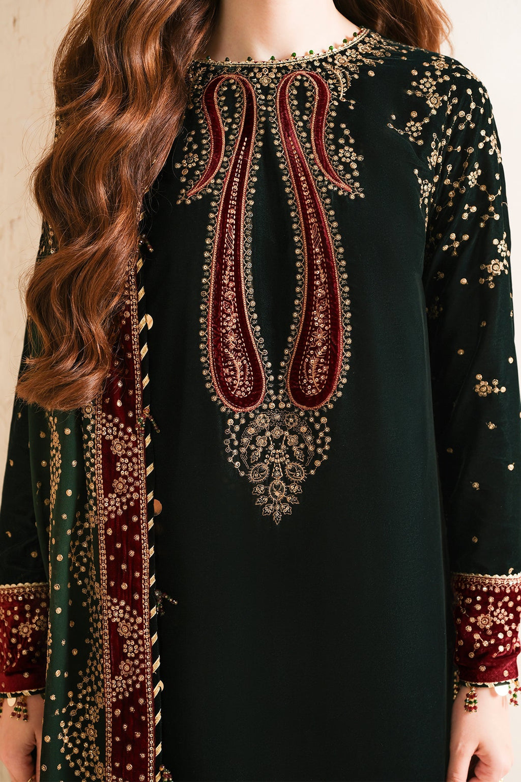 Jazmin 3PC Embroidered Velvet Suit with Embroidered Organza Dupatta (SYT-198)