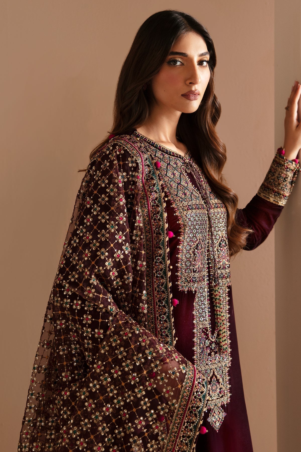 Jazmin 3PC Embroidered Velvet Suit with Embroidered Organza Dupatta (SYT-201)