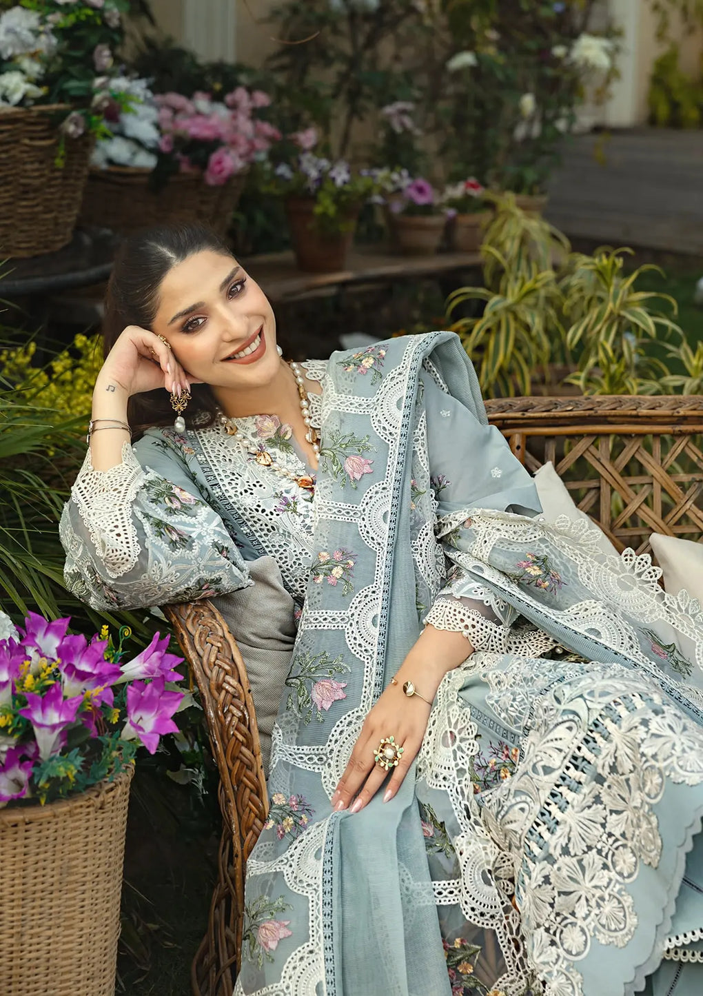 ELAF - UNSTITCHED DHANAK EMBROIDERED 3PC WITH KHAADI NEW EMBROIDERED SHAWL (SYT-207)