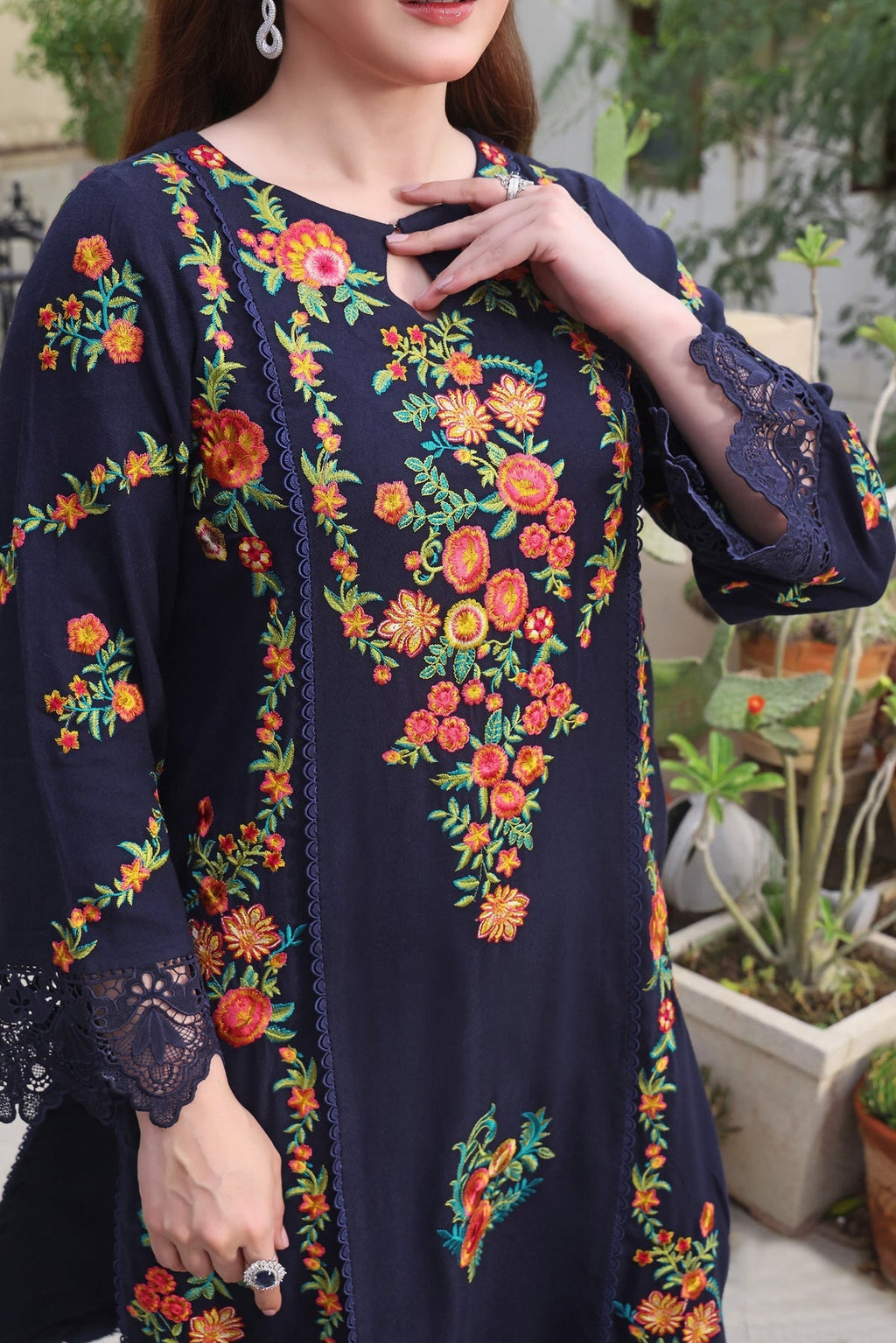 ANEELA’S - 3PC DHANAK EMBROIDERED SHIRT WITH COURTRAI PRINTED SHAWL & TROUSER (SYT-208)